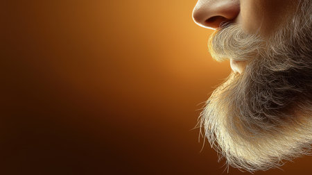 Close-up of thick, textured beard hair against a neutral background, emphasizing grooming details.の素材