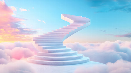 A staircase reaching into the clouds, symbolizing ambition and upward progressの素材