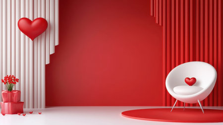 A playful Valentine's Day backdrop with cartoon heart patterns and bold red colors.の素材
