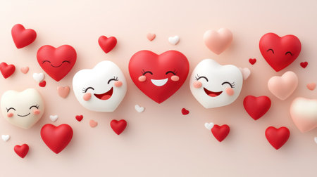A cheerful Valentine's clipart collection with smiling heart faces and sweet messages.の素材