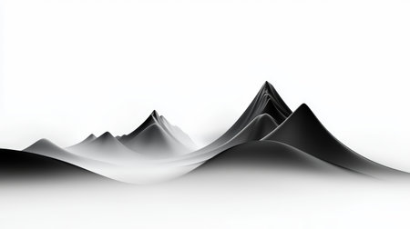 Minimalist array of mountain silhouettes in black, sharp edges and clean backgrounds for modern visualsの素材