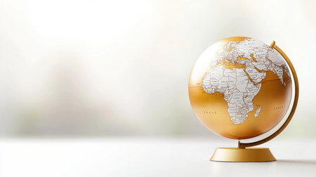 Decorative globe with vintage map design, isolated on a white tableの素材