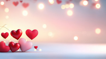 A Valentines Day sale banner with bold red text, hearts, and glowing light accents.の素材