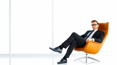 A business professional with a relaxed body posture, symbolizing openness and trust in body language.の素材