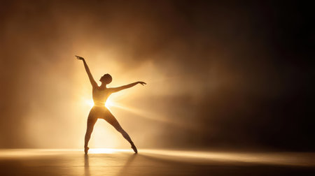 Jazz dancer in a sequined outfit holding a classic pose, with a spotlight highlighting their figure.の素材