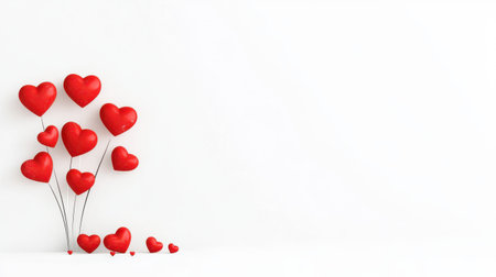 A minimalist Valentine's Day banner with a clean white background and hand-drawn red hearts.の素材