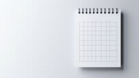 Blank calendar graphic with modern typography and clean gridlines, set against a plain background.の素材