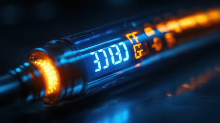 A close-up of a digital thermometer displaying a temperature readingの素材