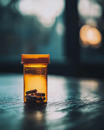 A close-up of a pill bottle with medication for a chronic illnessの素材