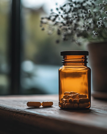 A close-up of a pill bottle with medication for a chronic illnessの素材