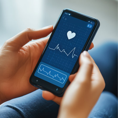 A patient using a health monitoring app on their smartphoneの素材