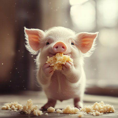 A little pig is eating.の素材