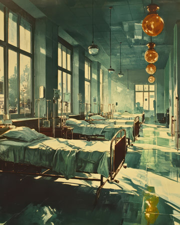 A public health poster promoting flu prevention in a hospitalの素材