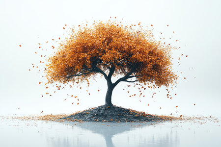 A tree shedding its leaves on a white backgroundの素材