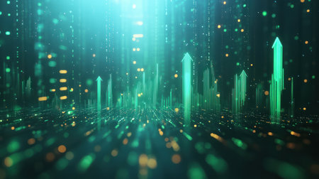 3d rendering of abstract digital background with glowing arrows. Futuristic technology style.の素材