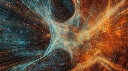 An abstract, futuristic stock market scene with data visualized as flowing energy currentsの素材