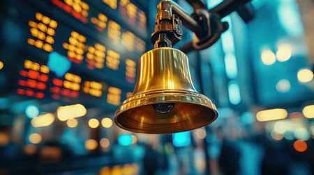 An iconic stock market bell being rung, signaling the start of tradingの素材