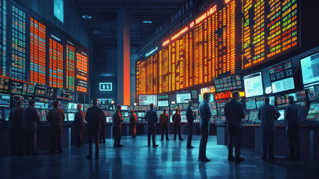 An international stock market scene, with traders from different countries interacting virtuallyの素材