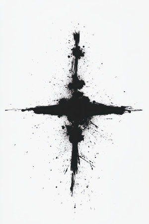 ink drawing , vector style, black jsdrqghkl painted with a rough brush on a solid white background, vertical strikesの素材