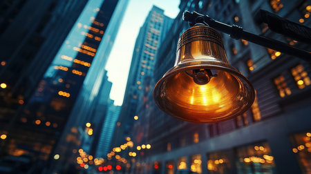 An iconic stock market bell being rung, signaling the start of tradingの素材