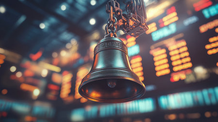 An iconic stock market bell being rung, signaling the start of tradingの素材