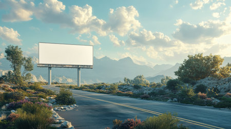 A 3D render of a blank billboard on a futuristic highwayの素材