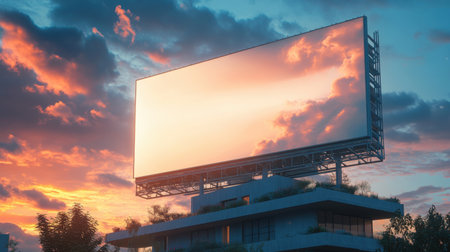 A 3D render of a blank billboard on a luxury buildingの素材