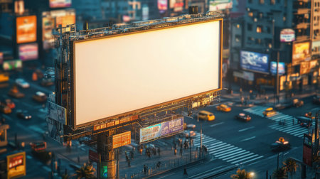 A 3D render of a blank billboard in a busy city intersectionの素材