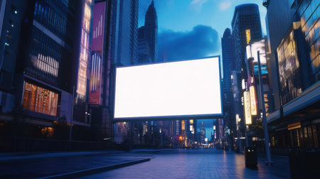 A 3D render of a blank outdoor banner in a digital cityの素材