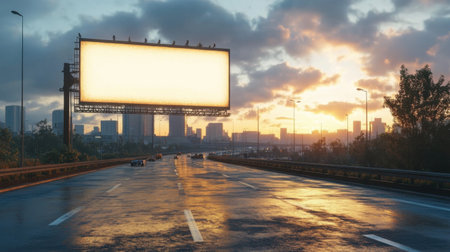 A 3D render of a blank billboard on a digital highwayの素材