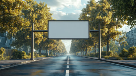 Blank billboard on the road in the city. 3d renderingの素材
