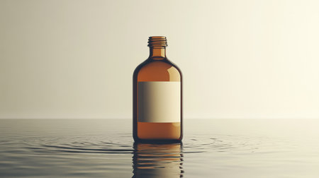 A 3D render of a blank product label on a floating bottleの素材