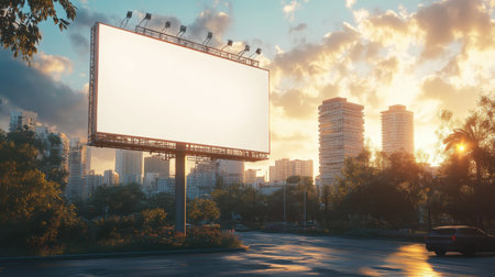 A 3D render of a blank billboard in a digital cityscape for advertising mockupの素材