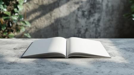 Open book on concrete background. 3d rendering, mock up.の素材