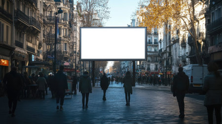 A blank billboard in a busy city street for outdoor advertising mockupの素材