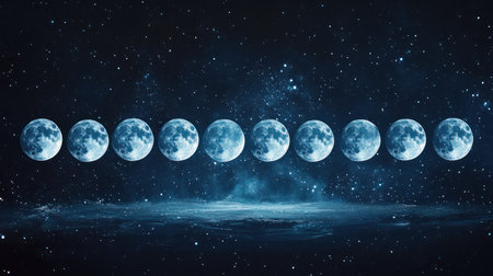 A symbolic representation of the stock market cycle, depicted as the phases of the moonの素材