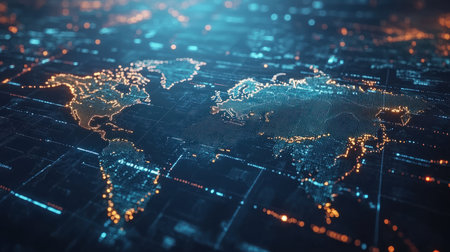 A visualization of global stock markets interconnected through a digital networkの素材