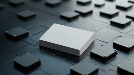 A 3D render of a blank business card on a futuristic tableの素材