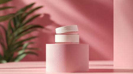 A 3D render of a floating cosmetic jar with space for label design mockupの素材