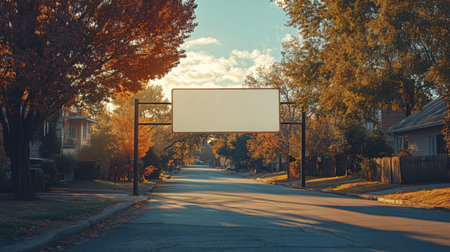 A blank street sign on a quiet suburban street for neighborhood branding mockupの素材