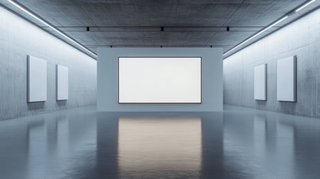 A blank wall in a gallery space for artwork display mockupの素材