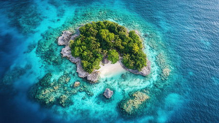 Aerial view of a tropical island with clear watersの素材
