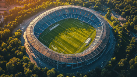 Aerial view of a football stadium during a gameの素材