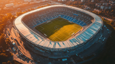 Aerial view of a football stadium during a gameの素材
