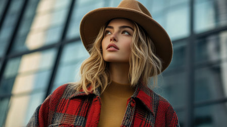 Fashion model posing in trendy urban outfitの素材