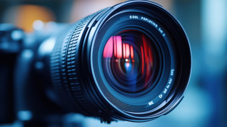 Close-up of a professional camera lensの素材