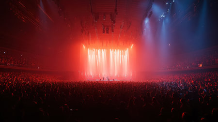 Concert stage with a huge crowd and lightsの素材