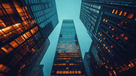 Cityscape with a towering skyscraperの素材