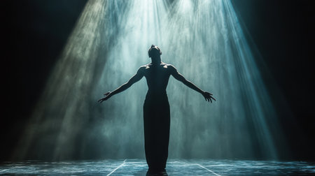 Dancer performing on a stage with spotlightの素材