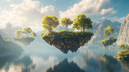Dreamlike landscape with floating islandsの素材